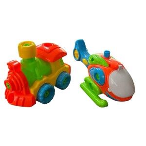 Agglo Corporation Helicopter and Train Toy Vehicles Assemble Yourself